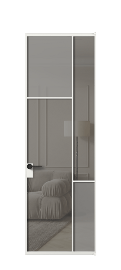 Межкомнатная дверь Mosaic АЛПЛ041.10 Алюминий белоснежный Сатинированное серое стекло, триплекс, 6 мм + Прозрачное серое стекло, триплекс, 6 мм Цена 127772 ₽ | Volhovec