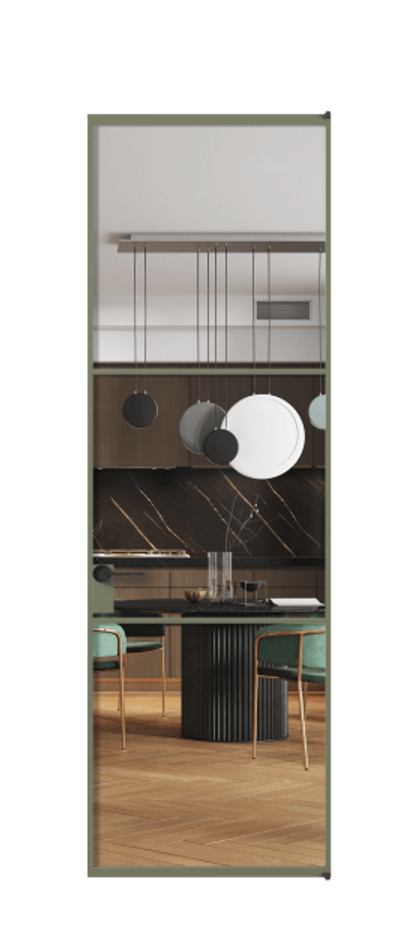 Алюминиевая дверь АЛПЛ040.03 Алюминий оливковый тёмный Прозрачное стекло "Crystal Vision", калёное, 6 мм Цена 117452  | Volhovec