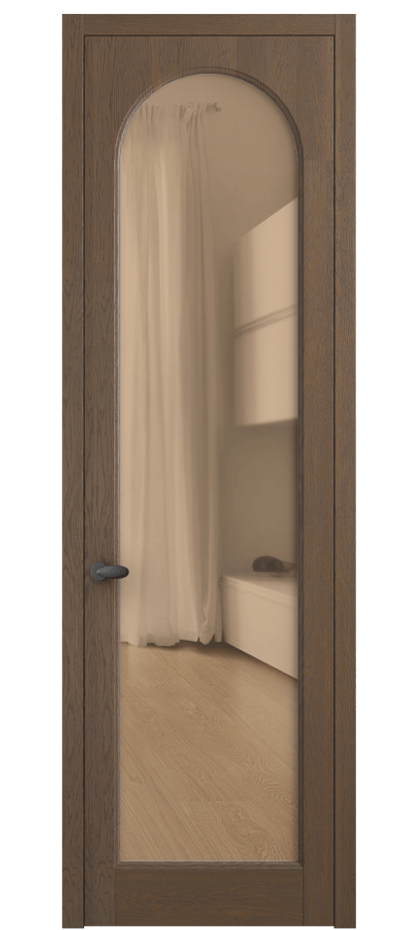 Межкомнатная дверь Palazzo 6804 Дуб туманный матовый Прозрачное оранжевое стекло, триплекс, 6мм Цена 139609 ₽ | Volhovec