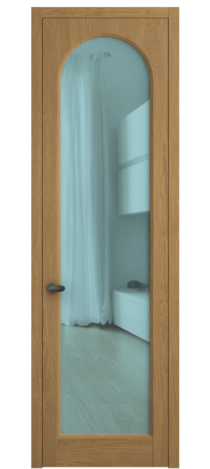 Межкомнатная дверь Palazzo 6804 Дуб солнечный матовый Прозрачное голубое стекло, триплекс, 6мм Цена 139609 ₽ | Volhovec