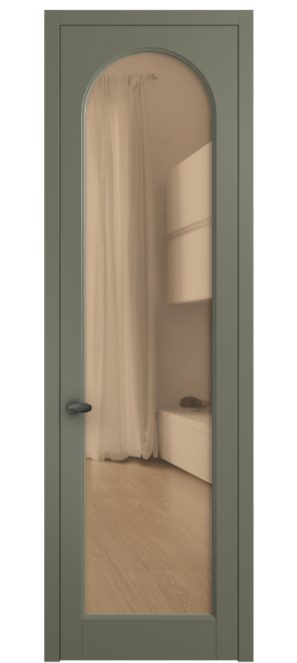 Межкомнатная дверь Palazzo 6804 Матовый оливковый тёмный Прозрачное оранжевое стекло, триплекс, 6мм Цена 91169 ₽ | Volhovec