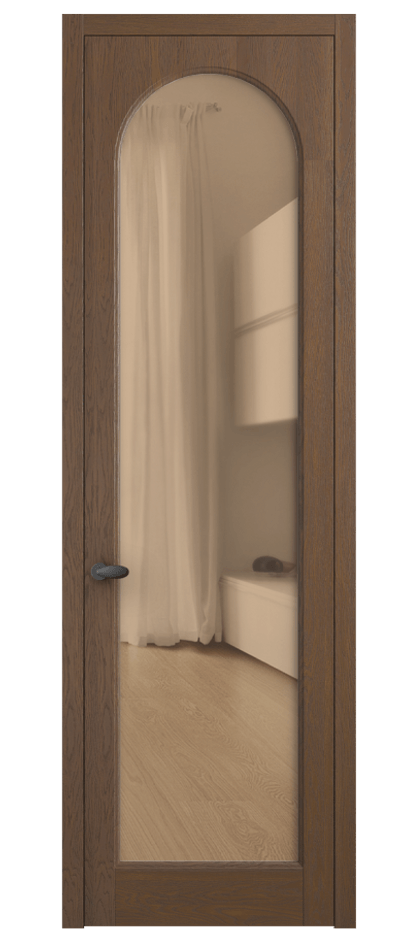 Межкомнатная дверь Palazzo 6804 Дуб каштановый матовый Прозрачное оранжевое стекло, триплекс, 6мм Цена 139609 ₽ | Volhovec