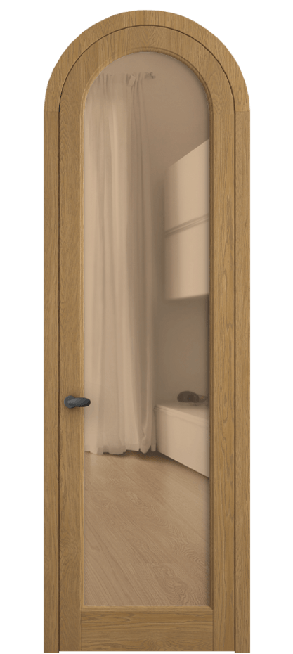 Межкомнатная дверь Palazzo 6814 Дуб солнечный матовый Прозрачное оранжевое стекло, триплекс, 6мм Цена 194129 ₽ | Volhovec