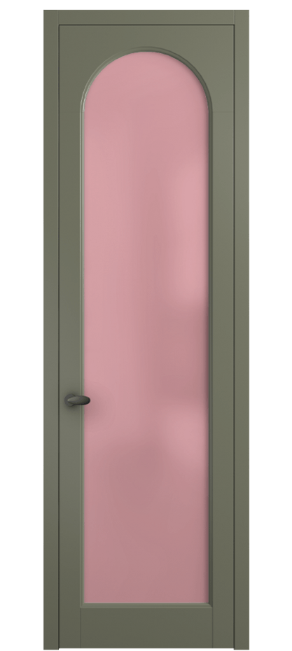 Межкомнатная дверь Palazzo 6804 Матовый оливковый тёмный Сатинированное розовое стекло, триплекс, 6мм Цена 91169 ₽ | Volhovec