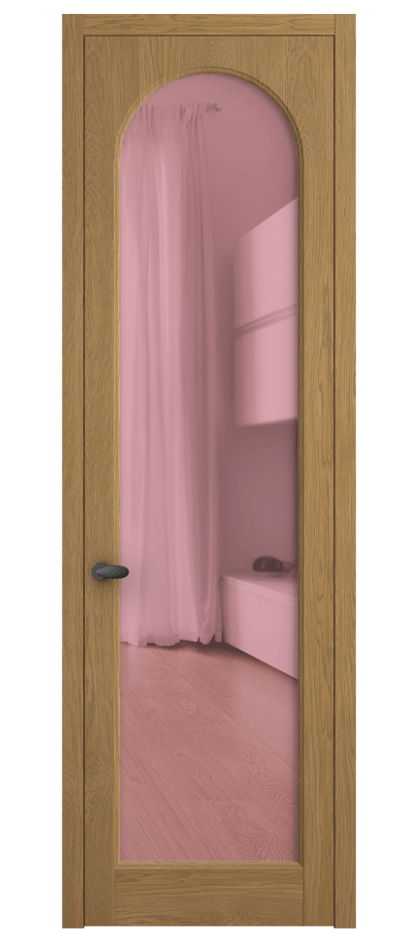 Межкомнатная дверь Palazzo 6804 Дуб солнечный матовый Прозрачное розовое стекло, триплекс, 6мм Цена 139609 ₽ | Volhovec