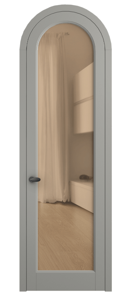 Межкомнатная дверь Palazzo 6814 Матовый нейтральный серый Прозрачное оранжевое стекло, триплекс, 6мм Цена 117789 ₽ | Volhovec