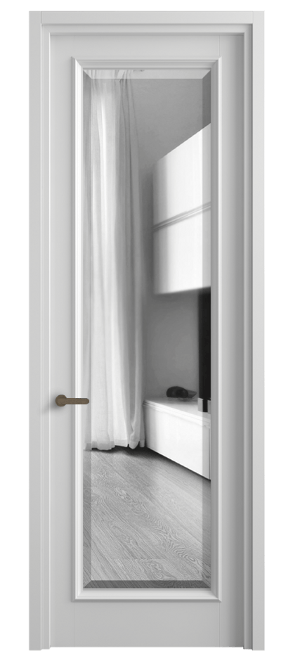 Межкомнатная дверь Шарм 6702 Матовый белоснежный Двустороннее зеркало с фацетом, триплекс Цена 101599 ₽ | Volhovec