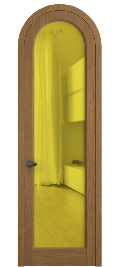 Межкомнатная дверь Palazzo 6814 Дуб пряный матовый Прозрачное жёлтое стекло, триплекс, 6мм Цена 194129 ₽ | Volhovec
