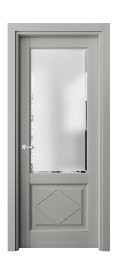 Межкомнатная дверь Тоскана Ромбо 6342 Матовый нейтральный серый Сатинированное стекло с фацетом Цена 97099 ₽ | Volhovec