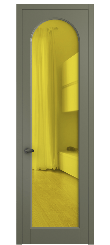 Межкомнатная дверь Palazzo 6804 Матовый оливковый тёмный Прозрачное жёлтое стекло, триплекс, 6мм Цена 91169 ₽ | Volhovec