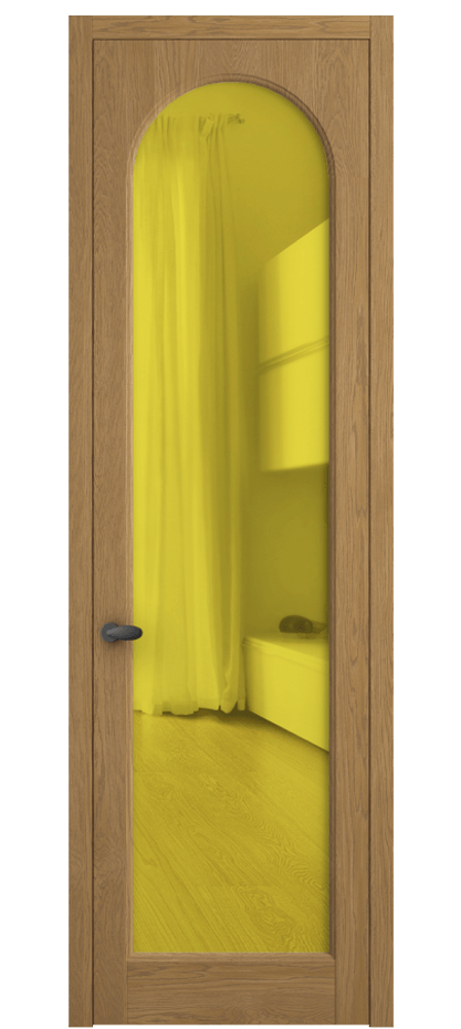 Межкомнатная дверь Palazzo 6804 Дуб солнечный матовый Прозрачное жёлтое стекло, триплекс, 6мм Цена 139609 ₽ | Volhovec