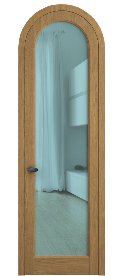 Межкомнатная дверь Palazzo 6814 Дуб солнечный матовый Прозрачное голубое стекло, триплекс, 6мм Цена 194129 ₽ | Volhovec