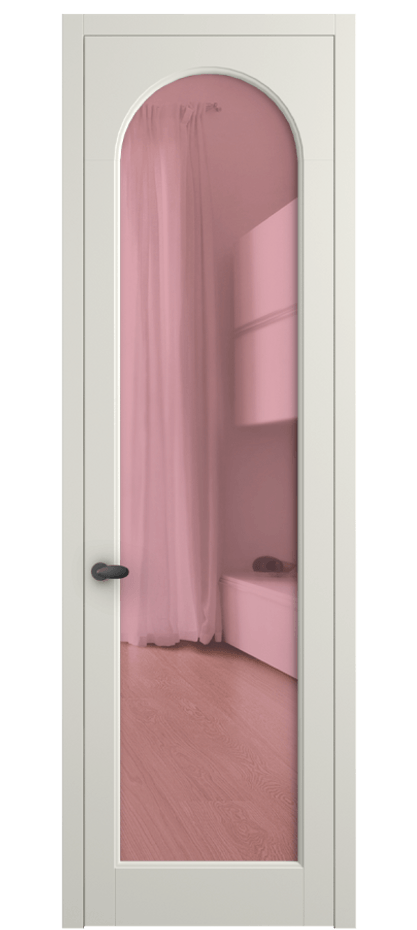 Межкомнатная дверь Palazzo 6804 Матовый жемчужный Прозрачное розовое стекло, триплекс, 6мм Цена 91169 ₽ | Volhovec