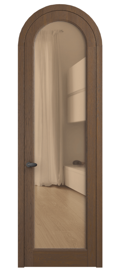 Межкомнатная дверь Palazzo 6814 Дуб каштановый матовый Прозрачное оранжевое стекло, триплекс, 6мм Цена 194129 ₽ | Volhovec