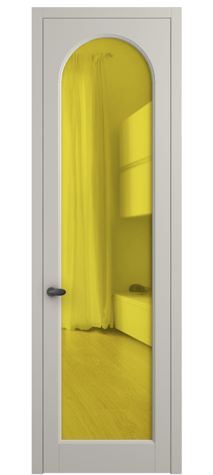 Межкомнатная дверь Palazzo 6804 Матовый облачно-серый Прозрачное жёлтое стекло, триплекс, 6мм Цена 91169 ₽ | Volhovec