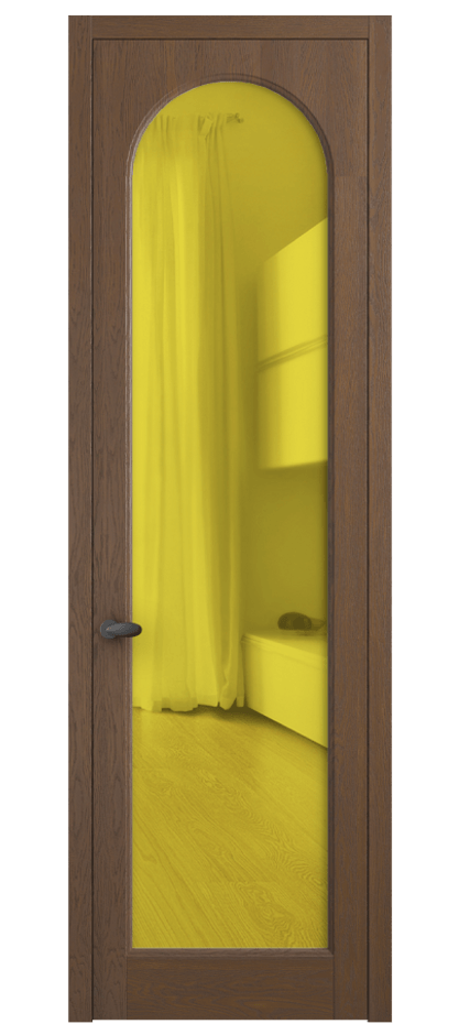 Межкомнатная дверь Palazzo 6804 Дуб каштановый матовый Прозрачное жёлтое стекло, триплекс, 6мм Цена 139609 ₽ | Volhovec