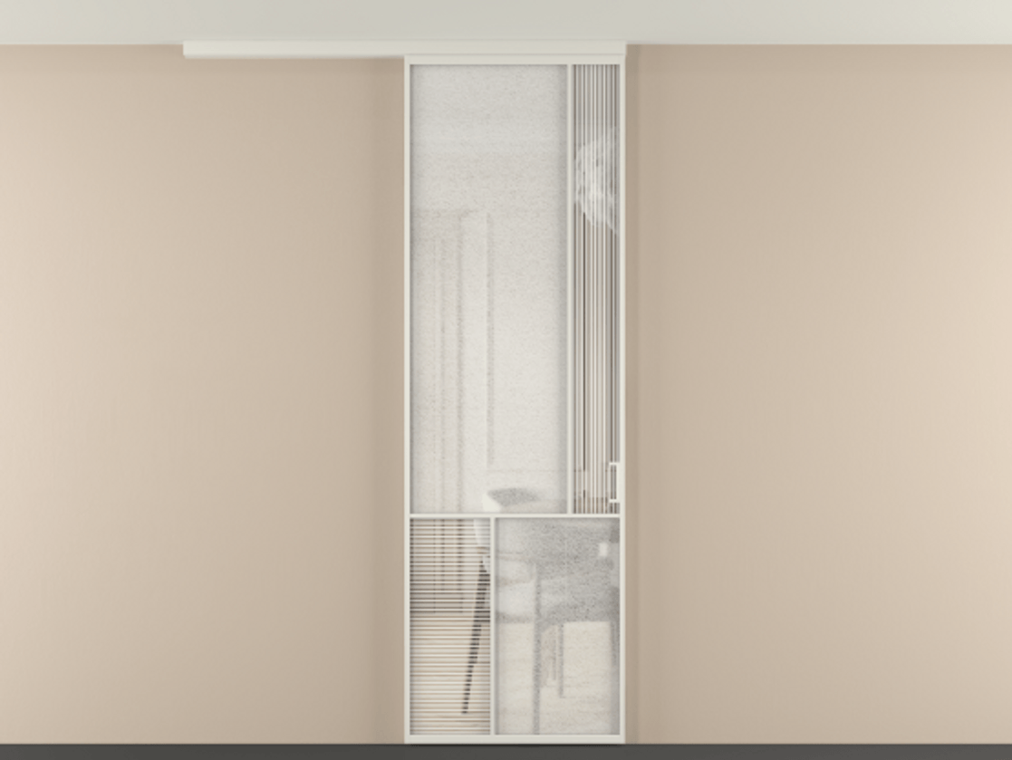 Перегородка Mosaic вдоль стены на потолок 1 створка АЛПР 041.21 Алюминий Белый Рифлёное стекло "Дюна", триплекс, 6 мм + Фактурное стекло "Лёд", триплекс. Скрытый короб БЕЛ Цена 144440 ₽ . Фабрика дверей Волховец 8 (800) 551 43 19 Перегородка Mosaic вдоль стены на потолок 1 створка АЛПР 041.21 Алюминий Белый Рифлёное стекло "Дюна", триплекс, 6 мм + Фактурное стекло "Лёд", триплекс Цена 144440 ₽ | Volhovec