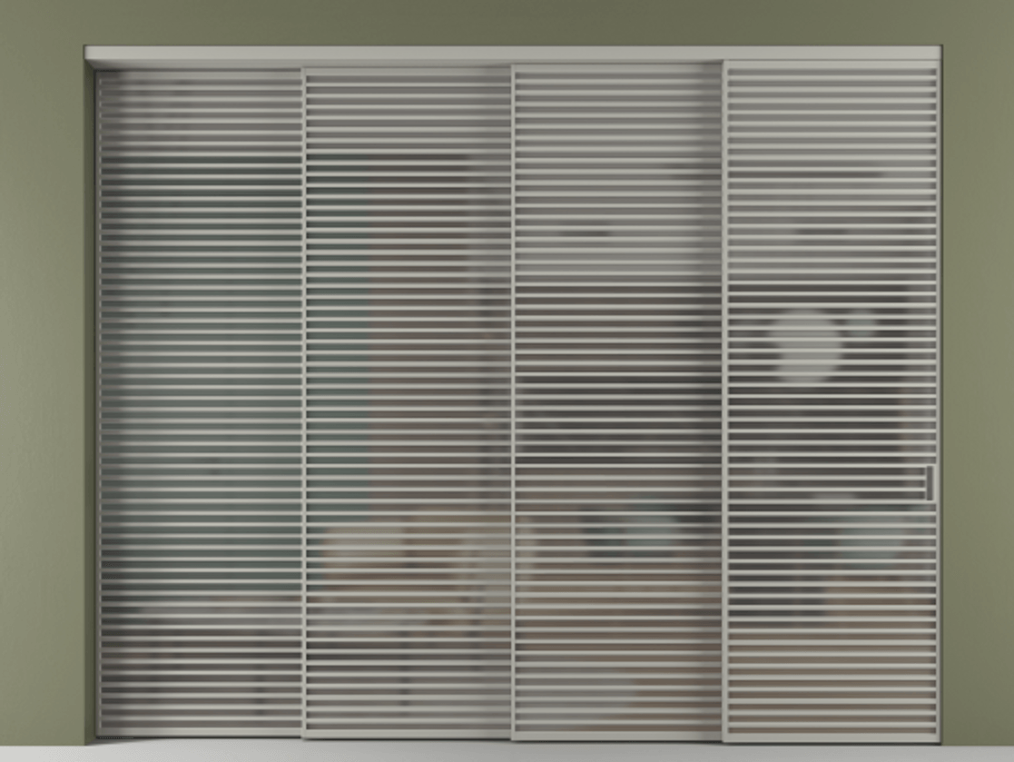 Перегородка Formato внутри проёма телескопик синхро 3 АЛПР 040.07 Алюминий нейтральный серый Сатинированное серое стекло, триплекс, 6 мм Цена 863500 ₽ | Volhovec