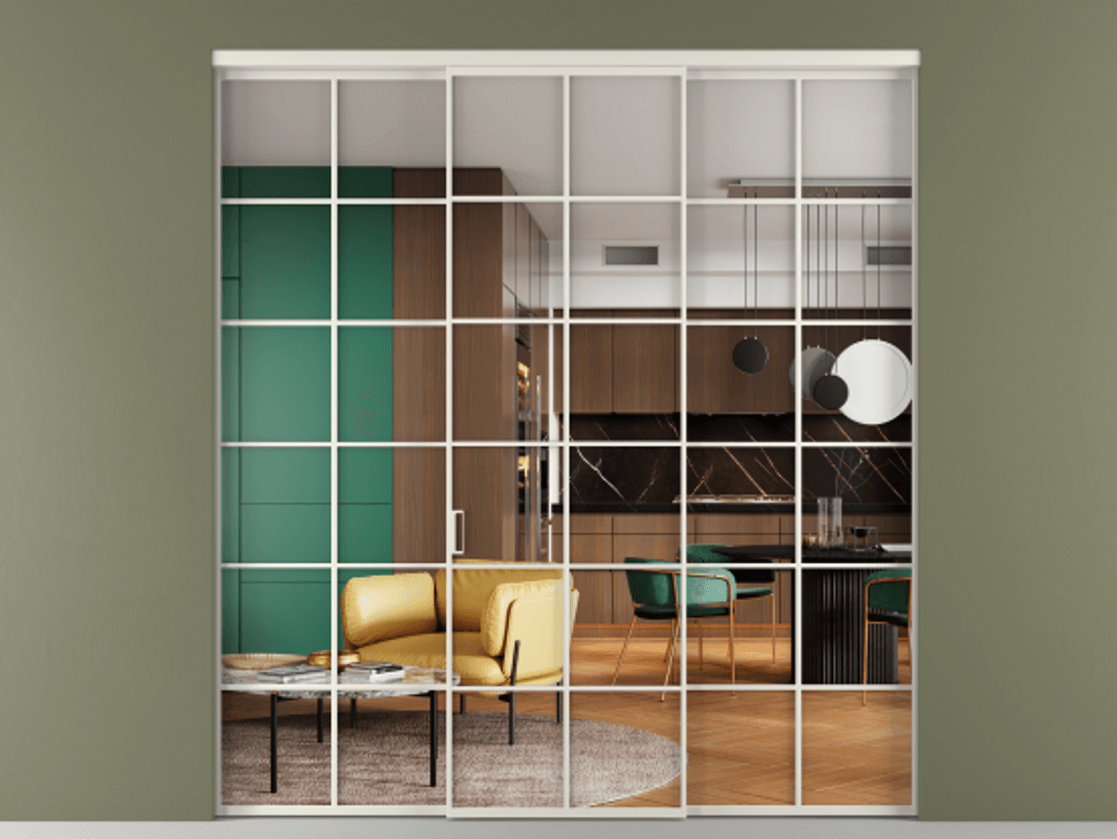 Перегородка Формато внутри проёма 3 створки АЛПР 040.05 Алюминий Белый Прозрачное стекло "Кристал Вижн", калёное Цена 275660 ₽ | Volhovec