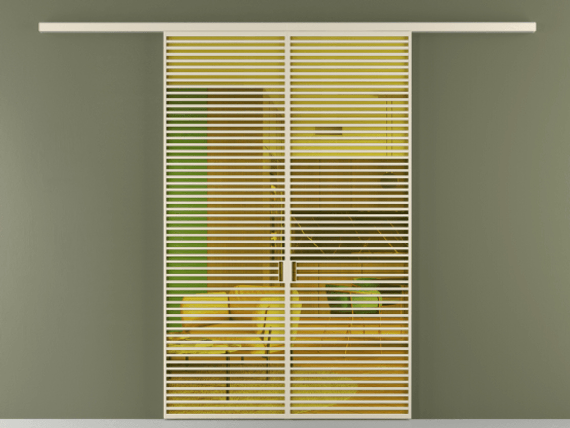 Перегородка Formato вдоль стены 2 створки АЛПР 040.07 Алюминий бежево-серый Прозрачное жёлтое стекло, триплекс Цена 359760 ₽ | Volhovec