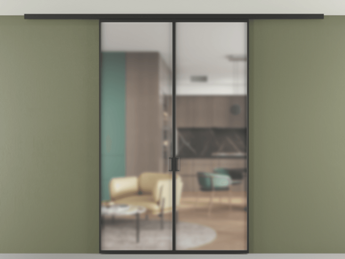 Перегородка Formato вдоль стены на потолок двустворчатая АЛПР 040.01 Алюминий Черный Сатинированное стекло "Matelux Crystal Vision", калёное, матовое, каленое 6 мм Цена 234630 ₽ | Volhovec