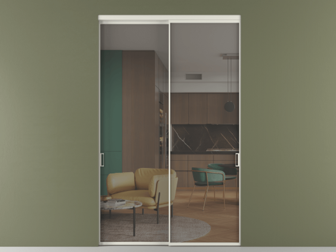 Перегородка Formato внутри проёма двустворчатая АЛПР 040.01 Алюминий Белый Прозрачное серое стекло, триплекс, 6 мм. Скрытый короб БЕЛ Цена 179600 ₽ 1. Полотно 2 шт.  (800/2100 мм)
2. Комплект установки раздвижной системы
3. Базовый комплект фурнитуры
4.Ручка RONDO. Фабрика дверей Волховец 8 (800) 551 43 19  Перегородка Formato внутри проёма двустворчатая АЛПР 040.01 Алюминий Белый Прозрачное серое стекло, триплекс, 6 мм Цена 179600 ₽  | Volhovec