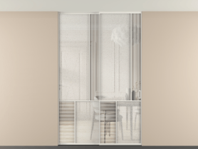 Алюминевая перегородка vntp2_1 БЕЛ. Цвет Алюминий Белый. Материал Алюминий. Коллекция Перегородка Mosaic внутри проёма двустворчатая со скрытым креплением в потолок. Картинка.