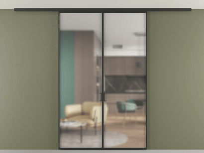 Алюминевая перегородка pv2_01 Matelux Crystal Vision ЧЕР. Цвет Алюминий Черный. Материал Алюминий. Коллекция Перегородка Formato вдоль стены на потолок двустворчатая. Картинка.