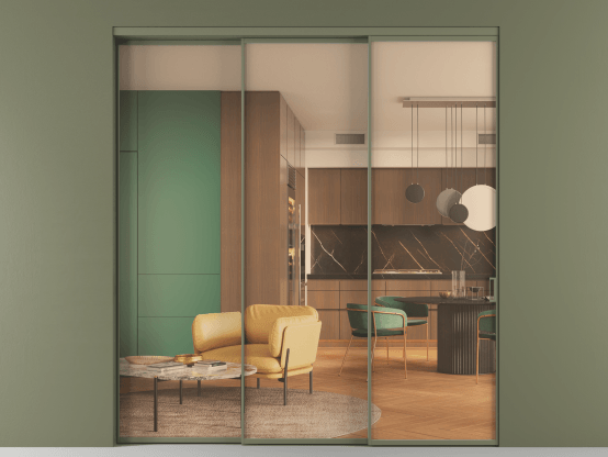 Алюминевая перегородка АЛПР 040.01_АОТ_ПРОЗ ОРАНЖ_new. Цвет Алюминий оливковый тёмный. Материал Алюминий в эмали. Коллекция Перегородка Formato внутри проёма 3 створки с синхронным механизмом. Фото. Алюминевая перегородка АЛПР 040.01_АОТ_ПРОЗ ОРАНЖ_new. Цвет Алюминий оливковый тёмный. Материал Алюминий в эмали. Коллекция Перегородка Formato внутри проёма 3 створки с синхронным механизмом. Картинка.