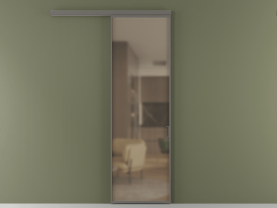 Алюминевая перегородка АЛПР 040.01_АКЛС_Бронза сатин триплекс_new. Цвет Алюминий классический серый. Материал Алюминий в эмали. Коллекция Перегородка Formato вдоль стены 1 створка. Картинка.