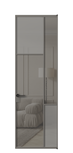 Дверь межкомнатная АЛПЛ041.10 АКЛС Серый сатин матовое + Серый прозрачное. Цвет Алюминий классический серый. Материал Алюминий в эмали. Коллекция Мозаик. Картинка.