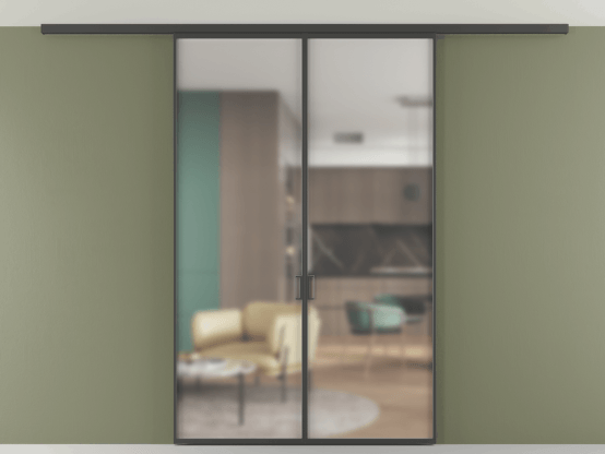 Алюминевая перегородка АЛПР 040.01 ГР Графитовый Matelux Crystalvision. Цвет Графитовый. Материал Алюминий металлик. Коллекция Перегородка Формато вдоль стены на потолок 2 створки. Картинка.