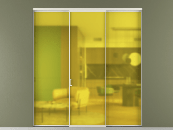 Алюминевая перегородка АЛПР 040.01_БЕЛ_САТ ЖЕЛ_new. Цвет Алюминий Белый. Материал Алюминий. Коллекция Перегородка Formato внутри проёма 3 створки. Картинка.