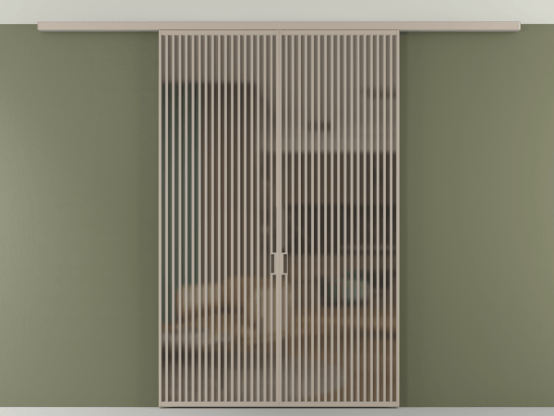 Алюминевая перегородка АЛПР 040.06_АБСК_Бронза сатин триплекс_new. Цвет Алюминий бисквитный. Материал Алюминий в эмали. Коллекция Перегородка Формато вдоль стены на потолок 2 створки. Картинка.