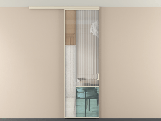 Алюминевая перегородка vdp1_6 Алюминий бежево-серый Четыре стекла. Цвет Алюминий бежево-серый. Материал Алюминий в эмали. Коллекция Перегородка Mosaic вдоль стены на потолок 1 створка. Картинка.