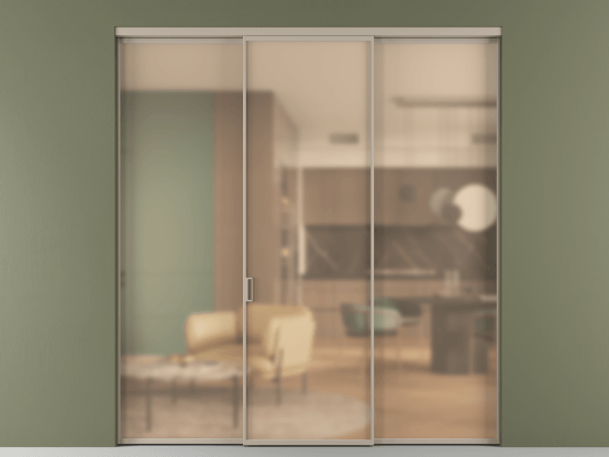 Алюминевая перегородка АЛПР 040.01_АБСК_САТ ОРАНЖ_new. Цвет Алюминий бисквитный. Материал Алюминий в эмали. Коллекция Перегородка Formato внутри проёма 3 створки. Картинка.